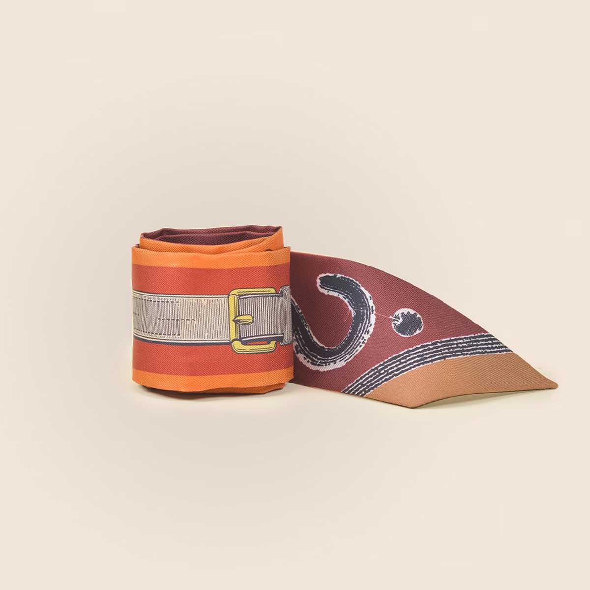 Hermès Poetique de Brides a Bloc Silk Twilly Orange Cuit & Bourgogne