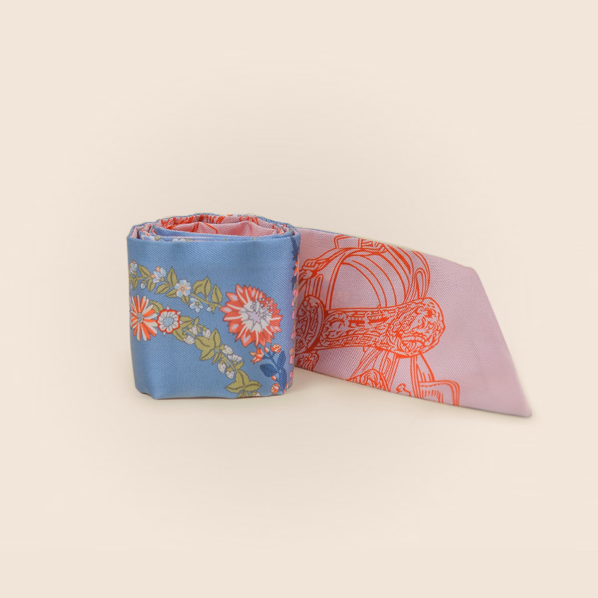 Hermès Brides De Gala En Fleurs Silk Twilly Blue Jean & Rose Saumon